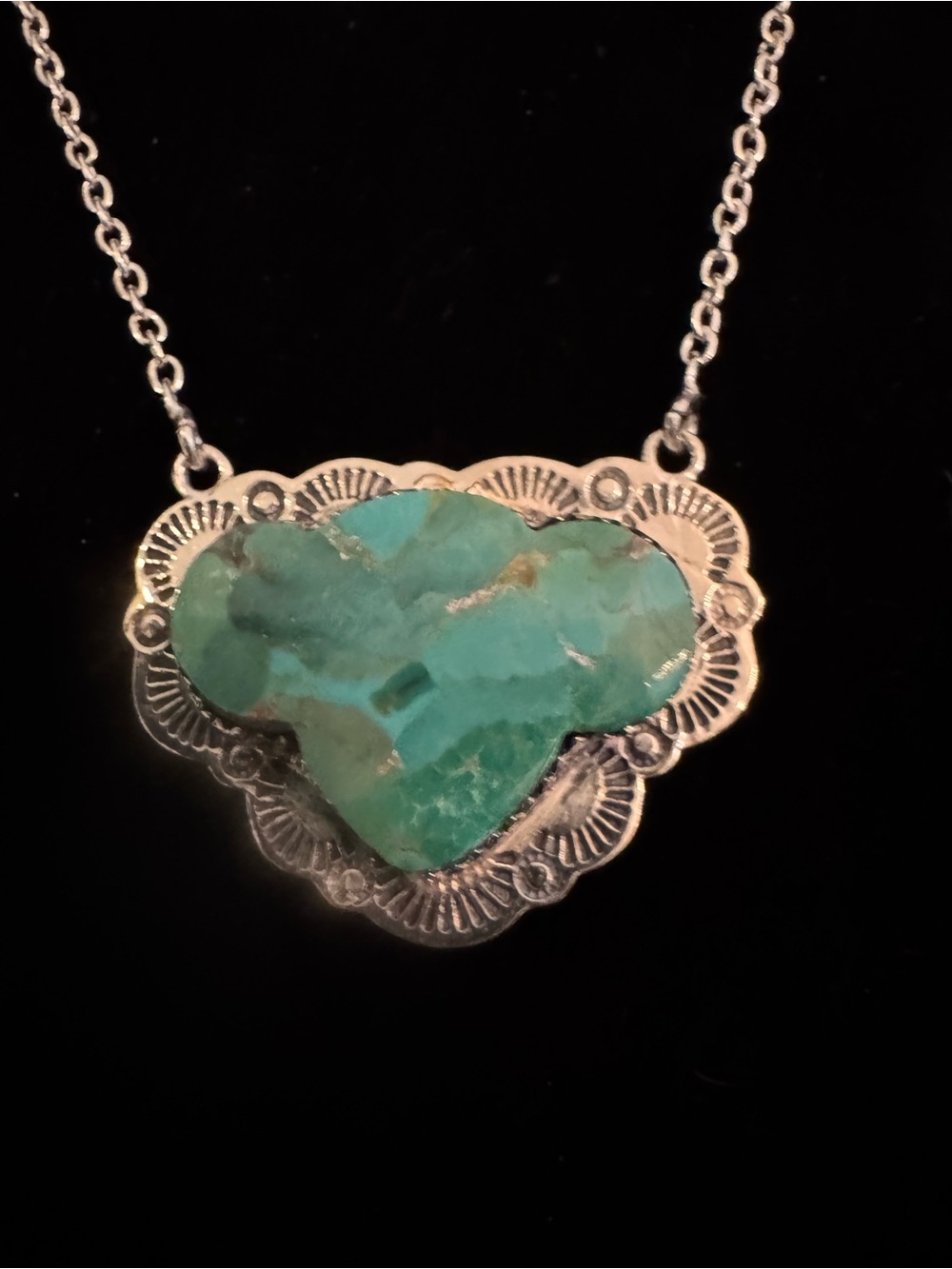 Genuine Turquoise Stone cow Pendant Necklace - sterling Silver